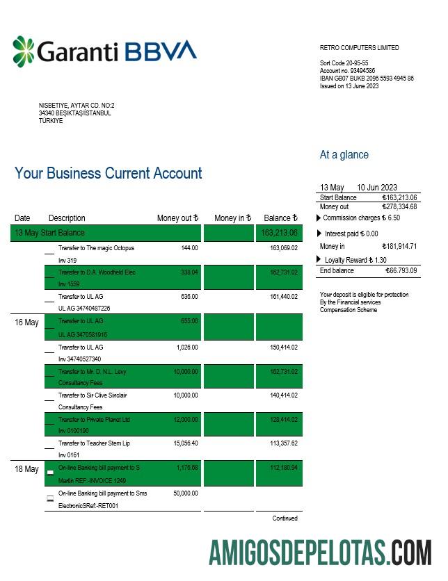 Baixável Garanti BBVA Bank Enterprise Statement modelo Word e PDF